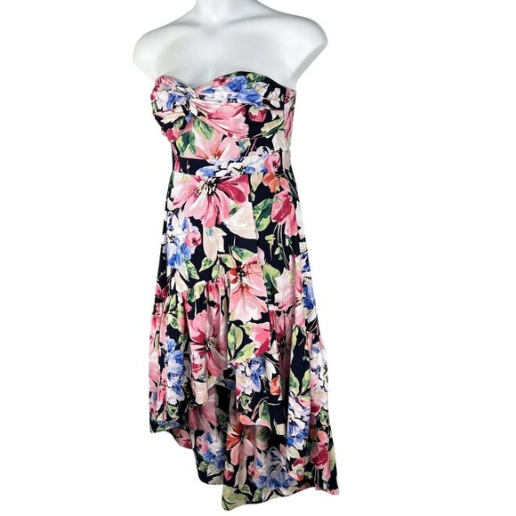 Eliza J 6 Strapless Sweetheart Bustier Floral High Low Ruffle Dress Bloomcore - Picture 6 of 16